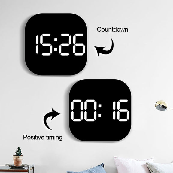 13-Inch LED Acrylic Electronic Clock Large-Screen Square Wall Clock With Timing Temperature Humidity(6632 White Red)
