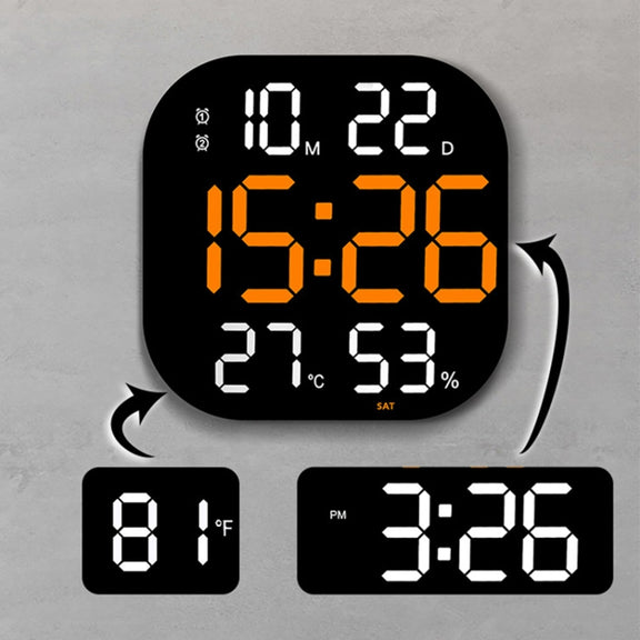 13-Inch LED Acrylic Electronic Clock Large-Screen Square Wall Clock With Timing Temperature Humidity(6632 White Light)