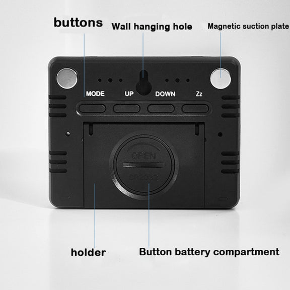 Magnetic LCD Digital Aalarm Clock Large Screen With Temperature Humidity Display(8280 Black)