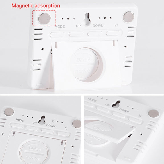 Magnetic LCD Digital Aalarm Clock Large Screen With Temperature Humidity Display(9905 White)