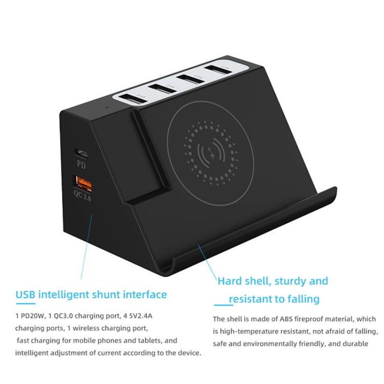 PD 20W +QC 3.0 Wireless Charging+6 Ports Multi-function Charger(UK Plug)