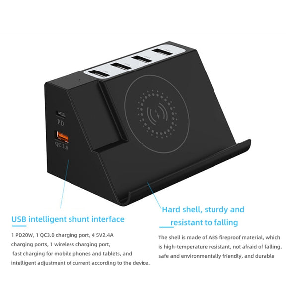PD 20W +QC 3.0 Wireless Charging+6 Ports Multi-function Charger(EU Plug)