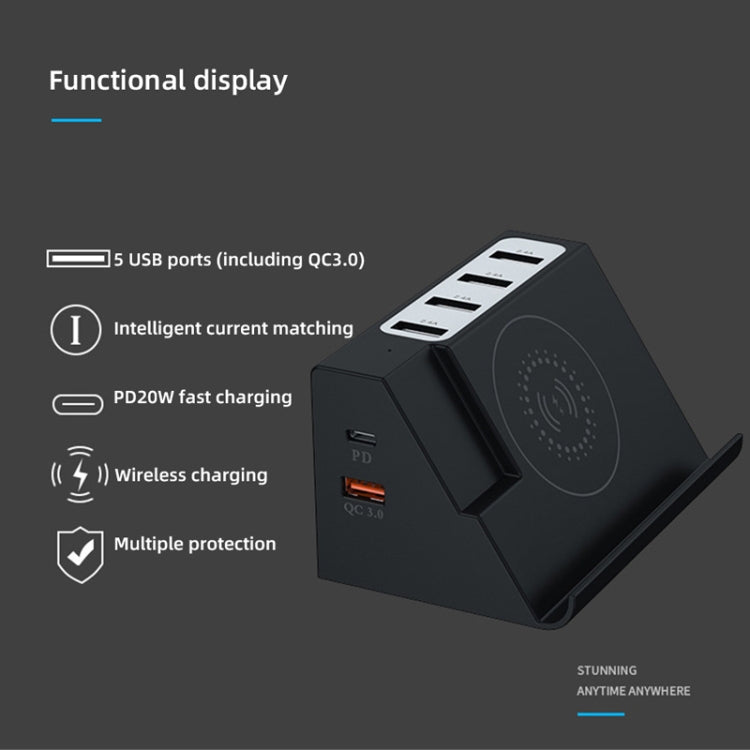 PD 20W +QC 3.0 Wireless Charging+6 Ports Multi-function Charger(EU Plug)