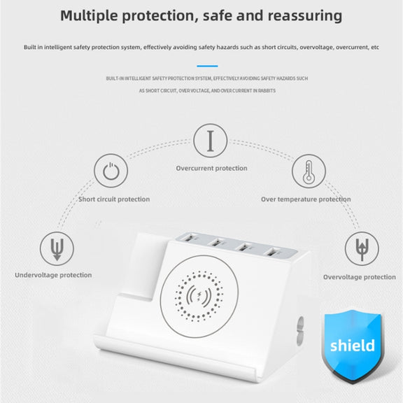 PD 20W +QC 3.0 Wireless Charging+6 Ports Multi-function Charger(EU Plug)