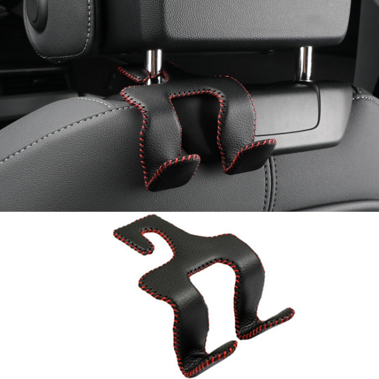 Car Double Hook Stainless Steel Rear Headrest Mobile Phone Holder(Black Red Line)