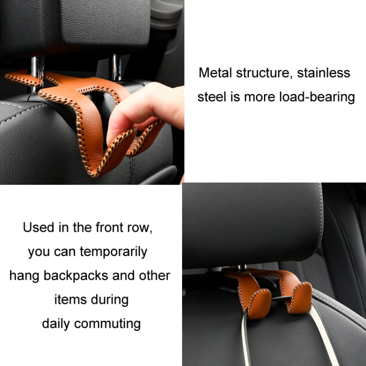 Car Double Hook Stainless Steel Rear Headrest Mobile Phone Holder(Brown)