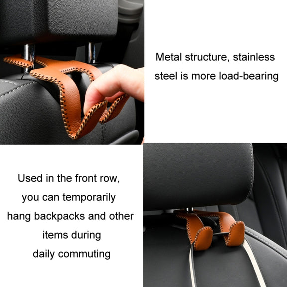 Car Double Hook Stainless Steel Rear Headrest Mobile Phone Holder(Brown)
