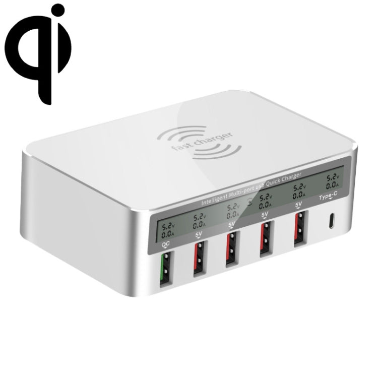 818F 5 USB Ports + Type-C Multifunctional Multi-Port Wireless Charger, Style: US Plug (White)