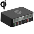 818F 5 USB Ports + Type-C Multifunctional Multi-Port Wireless Charger, Style: EU Plug (Black) - Multifunction Charger by PMC TechLife | Online Shopping South Africa | PMC TechLife | Buy Now Pay Later Mobicred