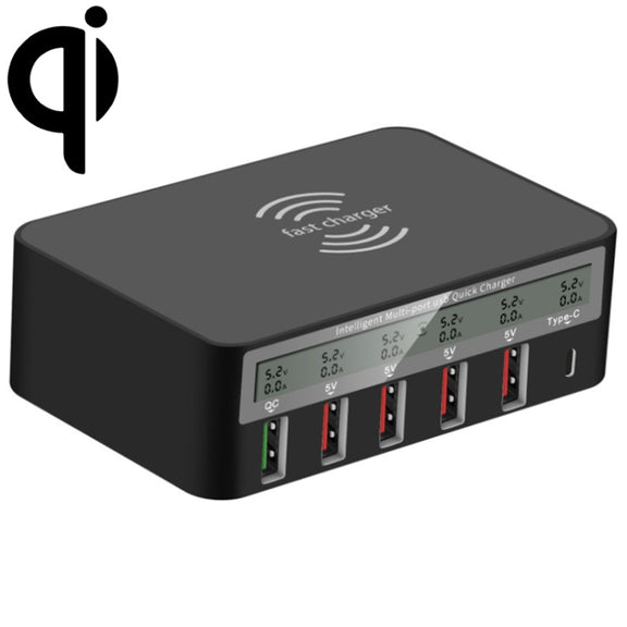 818F 5 USB Ports + Type-C Multifunctional Multi-Port Wireless Charger, Style: EU Plug (Black)