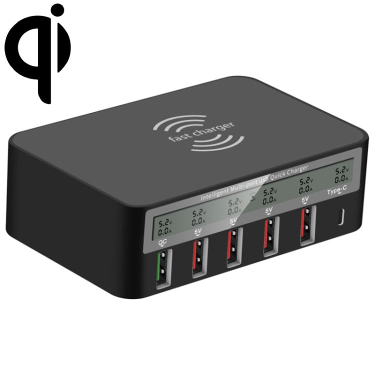 818F 5 USB Ports + Type-C Multifunctional Multi-Port Wireless Charger, Style: AU Plug (Black)