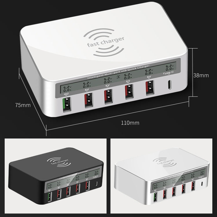 818F 5 USB Ports + Type-C Multifunctional Multi-Port Wireless Charger, Style: US Plug (White)