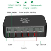 818F 5 USB Ports + Type-C Multifunctional Multi-Port Wireless Charger, Style: UK Plug (White)