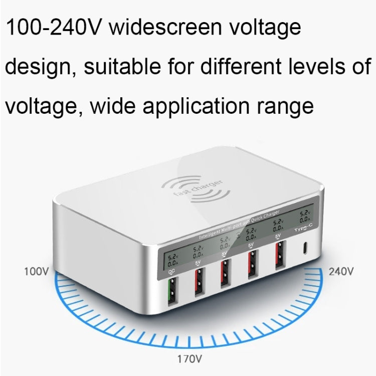 818F 5 USB Ports + Type-C Multifunctional Multi-Port Wireless Charger, Style: EU Plug (Black)