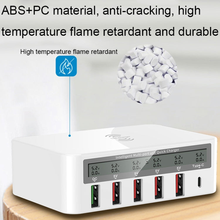 818F 5 USB Ports + Type-C Multifunctional Multi-Port Wireless Charger, Style: US Plug (White)