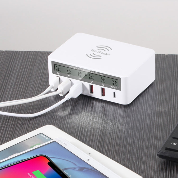 818F 5 USB Ports + Type-C Multifunctional Multi-Port Wireless Charger, Style: AU Plug (Black)