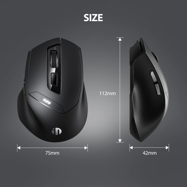 Inphic DR01 Bluetooth 3 Mode Wireless Mouse Charging Quiet Office Game Laptop Computer Home Use(Black)
