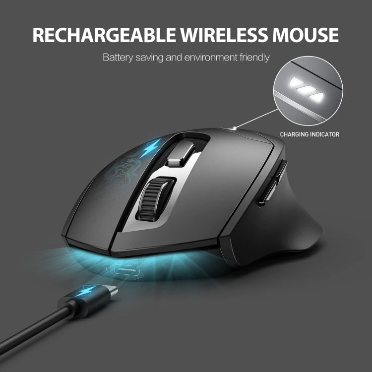 Inphic DR01 Bluetooth 3 Mode Wireless Mouse Charging Quiet Office Game Laptop Computer Home Use(Black)