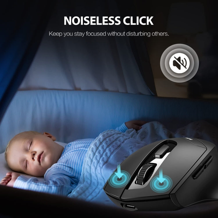 Inphic DR01 Bluetooth 3 Mode Wireless Mouse Charging Quiet Office Game Laptop Computer Home Use(Black)