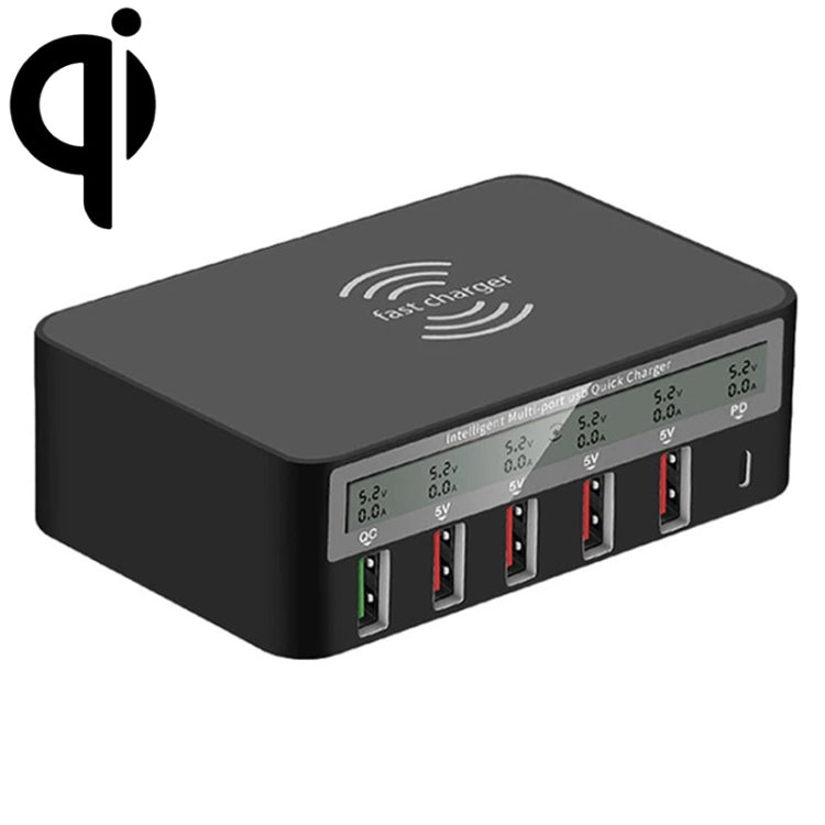 818PF 5 USB Ports + Type-C Smart Digital Display Wireless Phone Charger, Style: AU Plug (Black)
