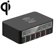 818PF 5 USB Ports + Type-C Smart Digital Display Wireless Phone Charger, Style: AU Plug (Black)