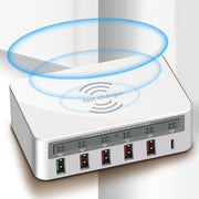 818PF 5 USB Ports + Type-C Smart Digital Display Wireless Phone Charger, Style: US Plug (Black)