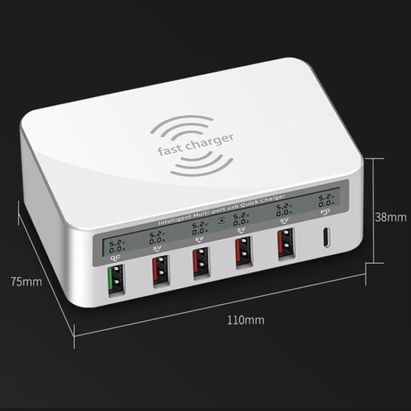 818PF 5 USB Ports + Type-C Smart Digital Display Wireless Phone Charger, Style: UK Plug (Black)