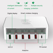 818PF 5 USB Ports + Type-C Smart Digital Display Wireless Phone Charger, Style: US Plug (Black)