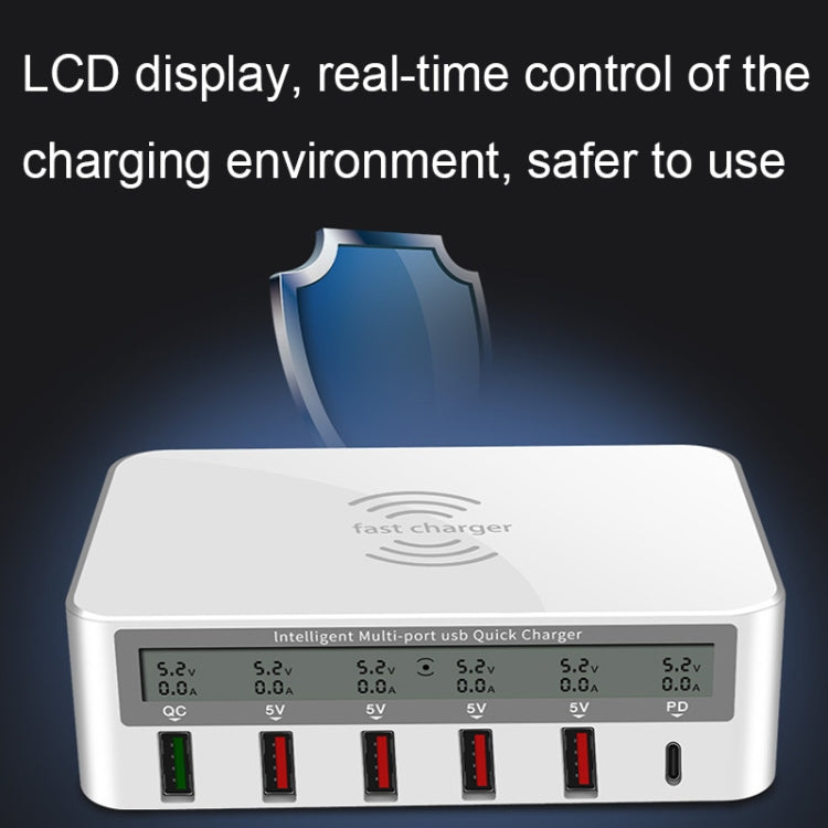 818PF 5 USB Ports + Type-C Smart Digital Display Wireless Phone Charger, Style: AU Plug (White)