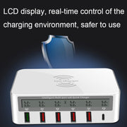 818PF 5 USB Ports + Type-C Smart Digital Display Wireless Phone Charger, Style: AU Plug (Black)