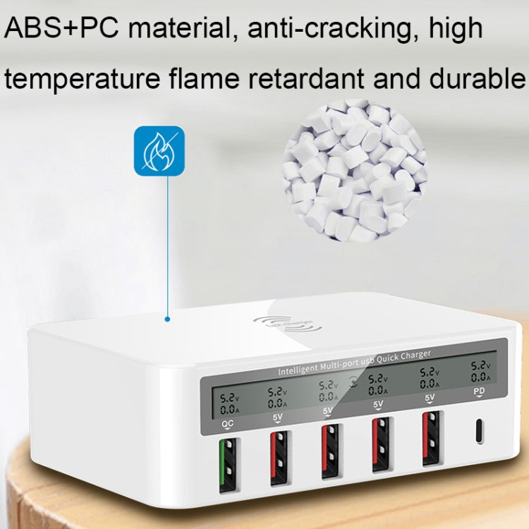 818PF 5 USB Ports + Type-C Smart Digital Display Wireless Phone Charger, Style: US Plug (White)