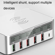 818PF 5 USB Ports + Type-C Smart Digital Display Wireless Phone Charger, Style: UK Plug (White)