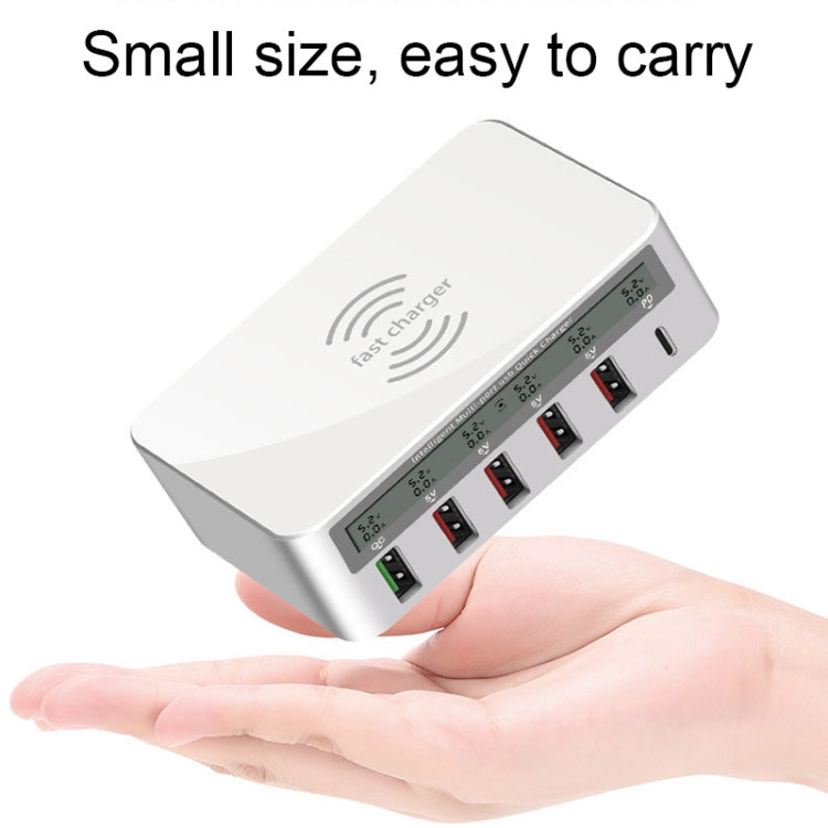 818PF 5 USB Ports + Type-C Smart Digital Display Wireless Phone Charger, Style: AU Plug (Black)