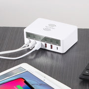 818PF 5 USB Ports + Type-C Smart Digital Display Wireless Phone Charger, Style: US Plug (Black)