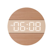 G218B Wooden Living Room Digital Display Clock Home Decoration Wall Clock(Khaki)