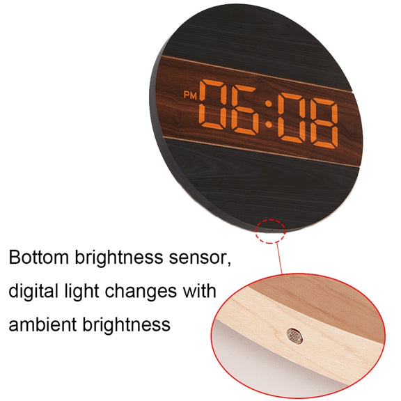 G218B Wooden Living Room Digital Display Clock Home Decoration Wall Clock(Khaki)