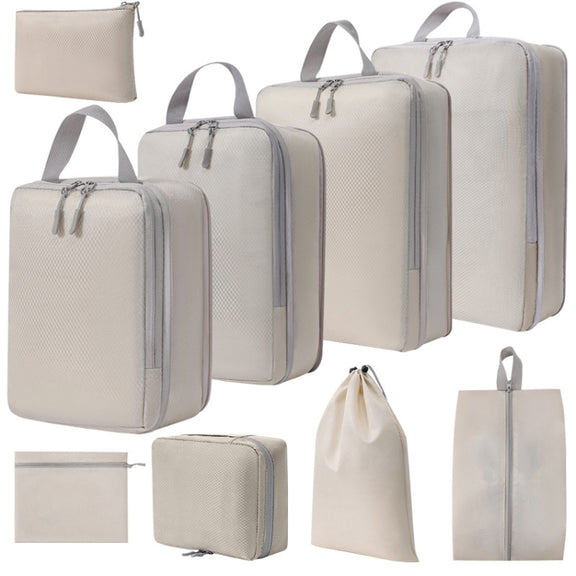 9 In 1  Compression Packing Cubes Expandable Travel Bags Luggage Organizer(Beige)
