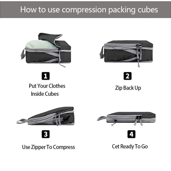 9 In 1  Compression Packing Cubes Expandable Travel Bags Luggage Organizer(Beige)