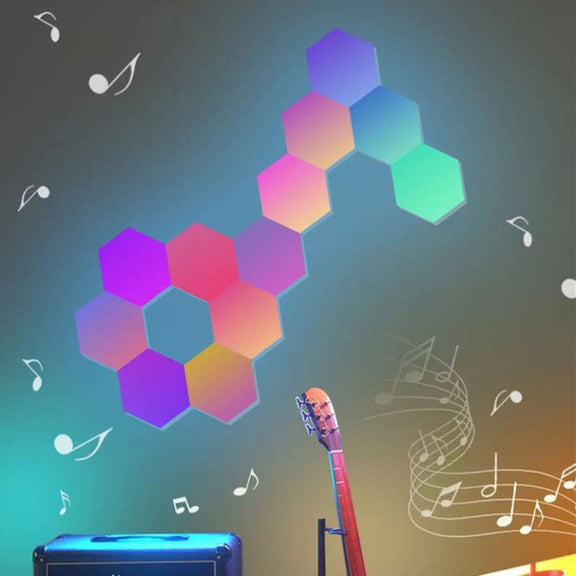 12pcs/set RGB Symphony Hexagon Lights DIY Bedside Ambient Wall Lamp Smart Honeycomb Light(Bluetooth APP)