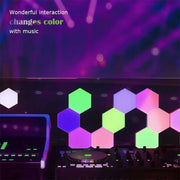 12pcs/set RGB Symphony Hexagon Lights DIY Bedside Ambient Wall Lamp Smart Honeycomb Light(Bluetooth APP)