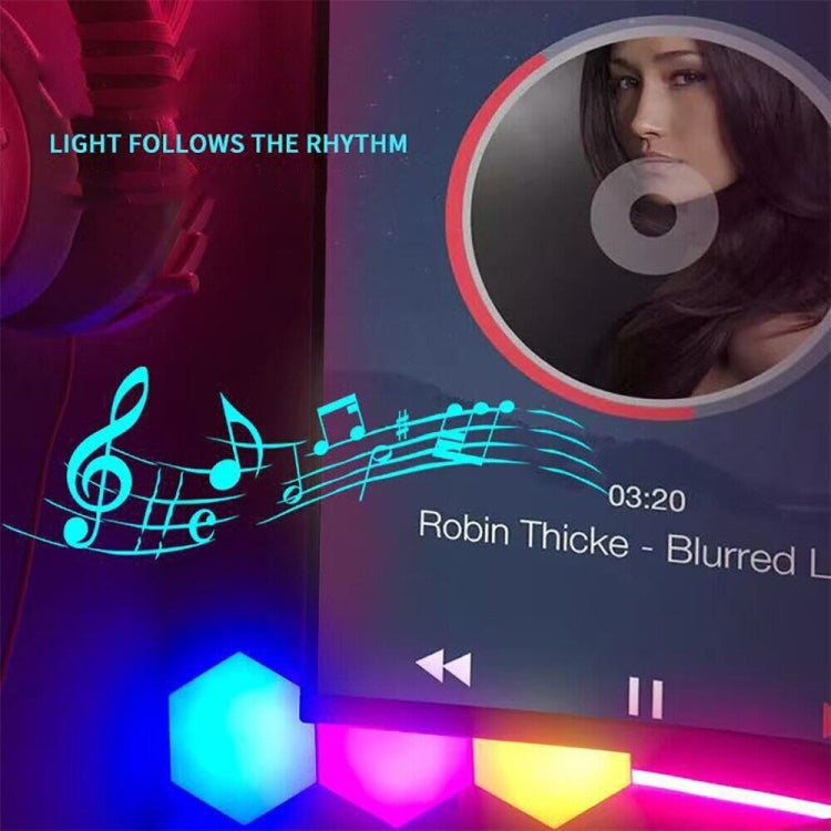 12pcs/set RGB Symphony Hexagon Lights DIY Bedside Ambient Wall Lamp Smart Honeycomb Light(Bluetooth APP)