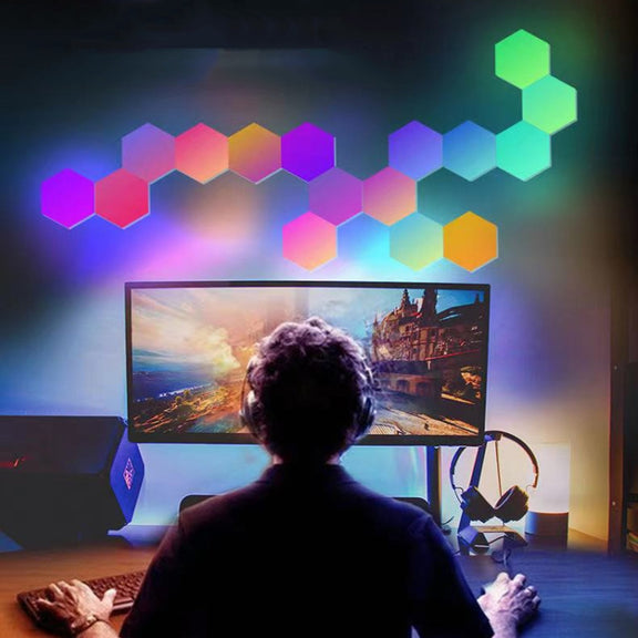 12pcs/set RGB Symphony Hexagon Lights DIY Bedside Ambient Wall Lamp Smart Honeycomb Light(Bluetooth APP)