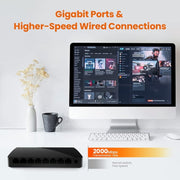 Tenda SG108 100/1000M Desktop Network Switch 8 Port Gigabit Desktop Switch Ethernet Switch LAN Hub(AU Plug)