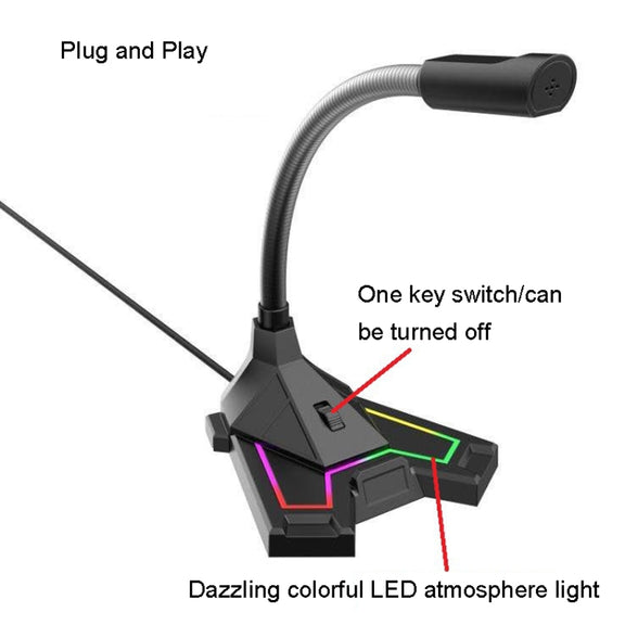 RGB Microphone Home Game Live Voice Video Microphone, Interface: USB(Black)
