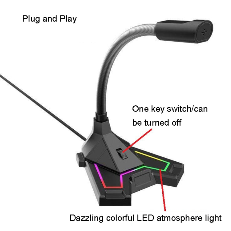 RGB Microphone Home Game Live Voice Video Microphone, Interface: USB(Black)