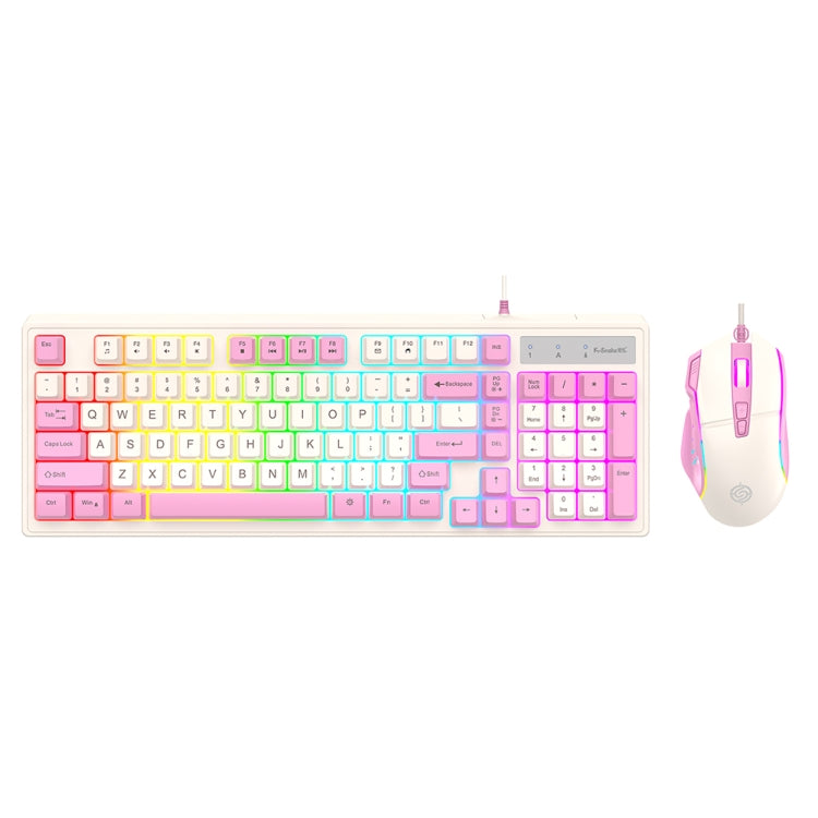 K-Snake Wired E-Sports Keyboard Mouse Mechanical Feel 98 Key Desktop Computer Notebook Keyboard, Style: Keyboard+Mouse (Pink)