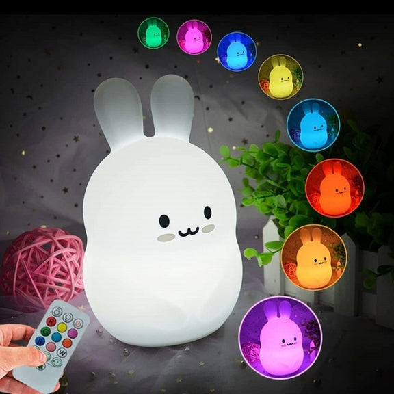 Rabbit Silicone Pat Night Light Children Gift Color Changing Lamp, Specification: Charging Remote Control