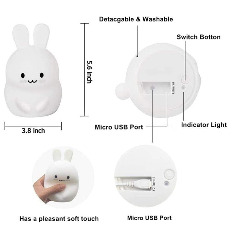 Rabbit Silicone Pat Night Light Children Gift Color Changing Lamp, Specification: Charging