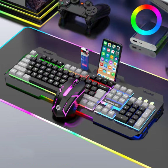 K-Snake Mechanical Feel Keyboard Mouse Kit USB Wired 104 Keycaps Computer Keyboard, Style: Keyboard+Mouse (Black Gray)