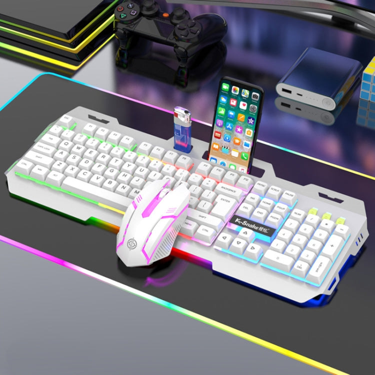 K-Snake Mechanical Feel Keyboard Mouse Kit USB Wired 104 Keycaps Computer Keyboard, Style: Keyboard+Mouse (White)